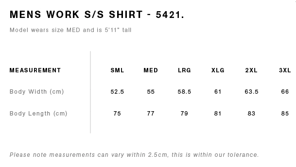 Men's Work s/s Shirt (Small Chest Only)