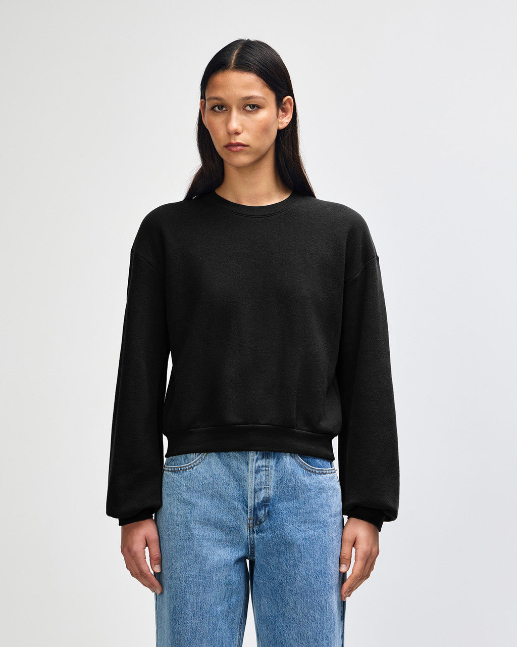 American Apparel RF494 Boxy Cropped Crewneck - Black