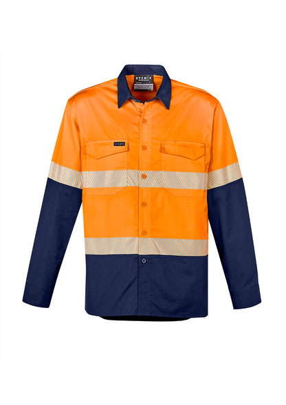 ZW229 Hi Vis Segmented Tape Long Sleeve Shirt Orange/Navy - front