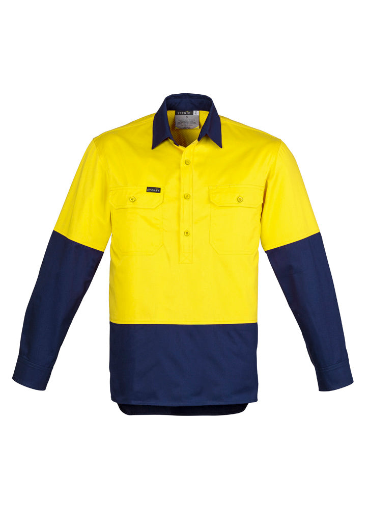 ZW560 Mens Closed Front Long Sleeve Shirt Yellow/Navy - front