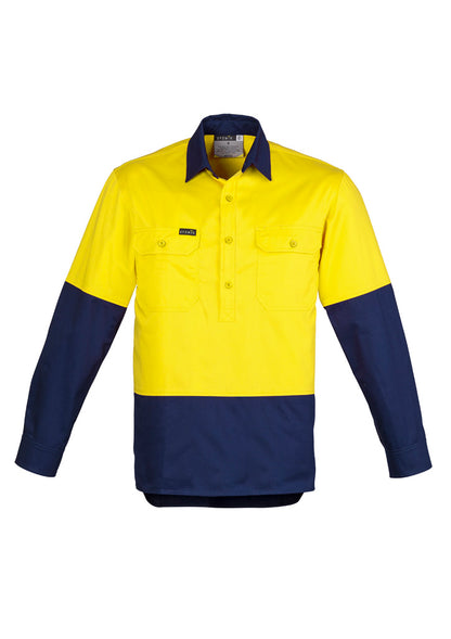 ZW560 Mens Closed Front Long Sleeve Shirt Yellow/Navy - front
