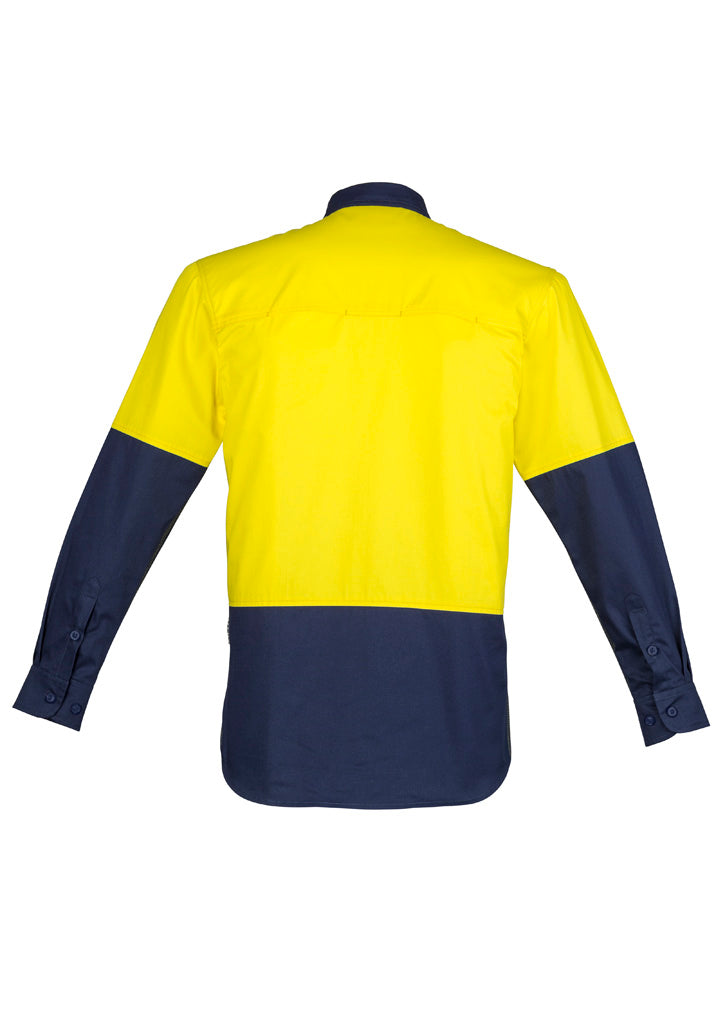 ZW560 Mens Closed Front Long Sleeve Shirt Yellow/Navy - back