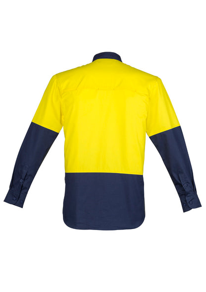ZW560 Mens Closed Front Long Sleeve Shirt Yellow/Navy - back