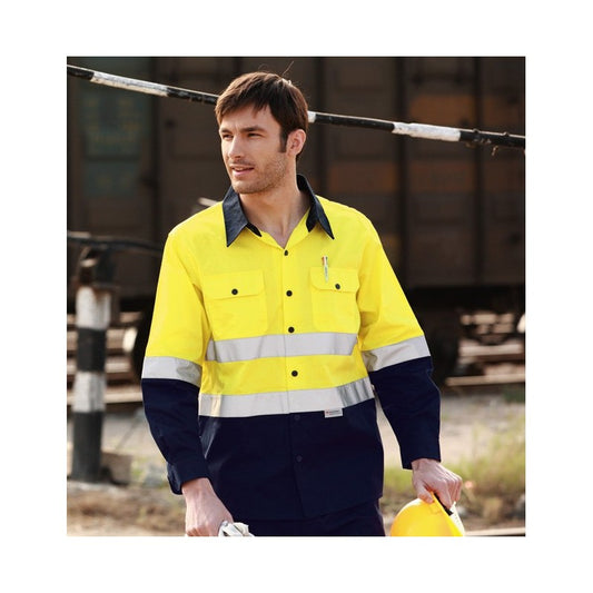 Hi Vis Cotton Drill Work Shirt WITH REFLECTIVE TAPE